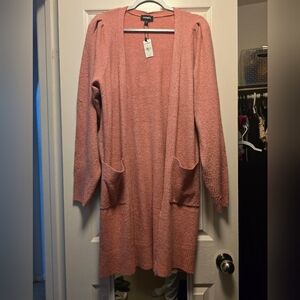 Long open sweater/robe with pockets